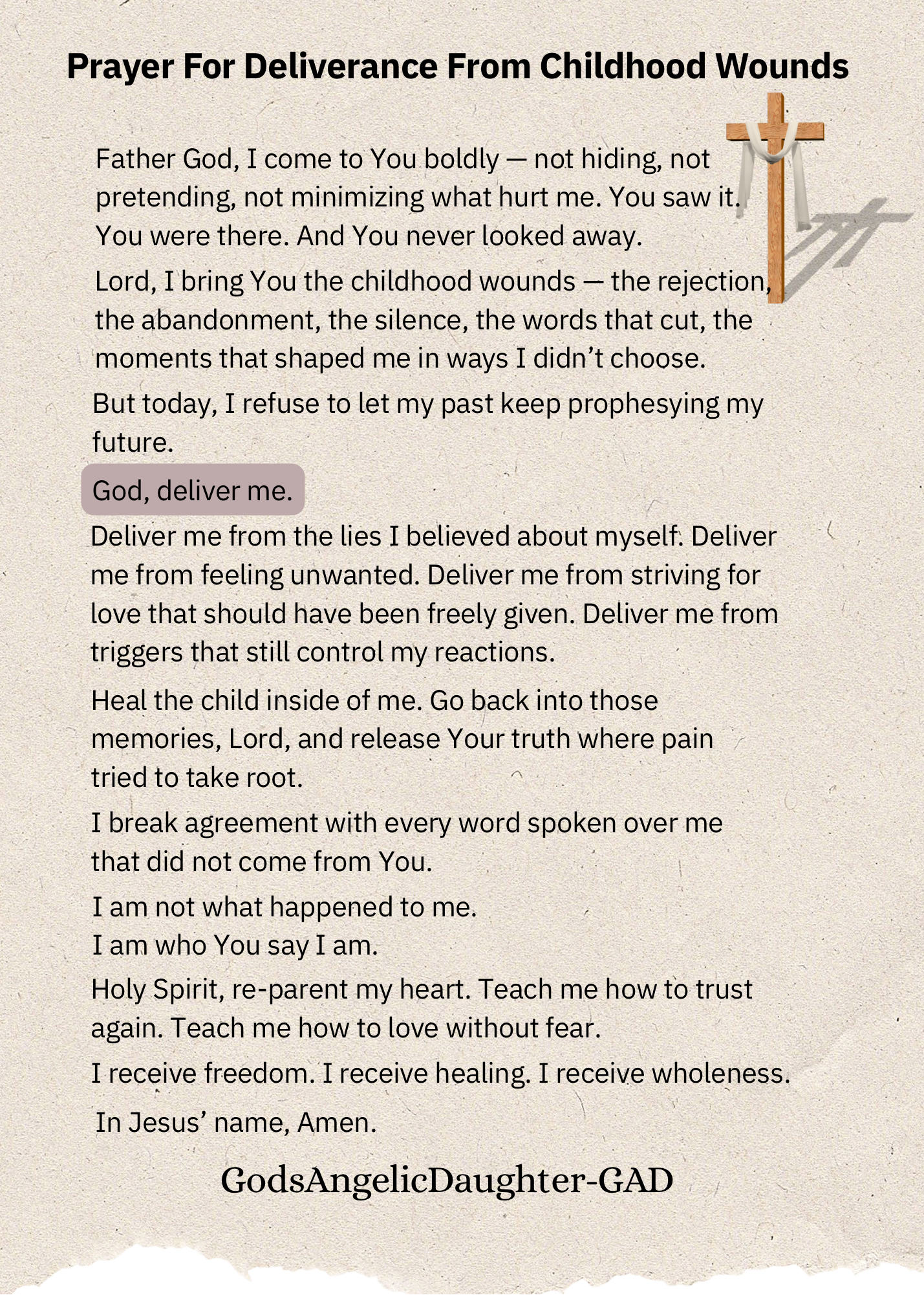 Deliverance Prayer From Childhood Wounds - Prayer Card