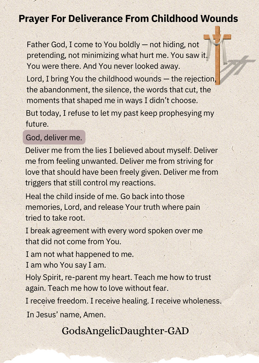 Deliverance Prayer From Childhood Wounds - Prayer Card